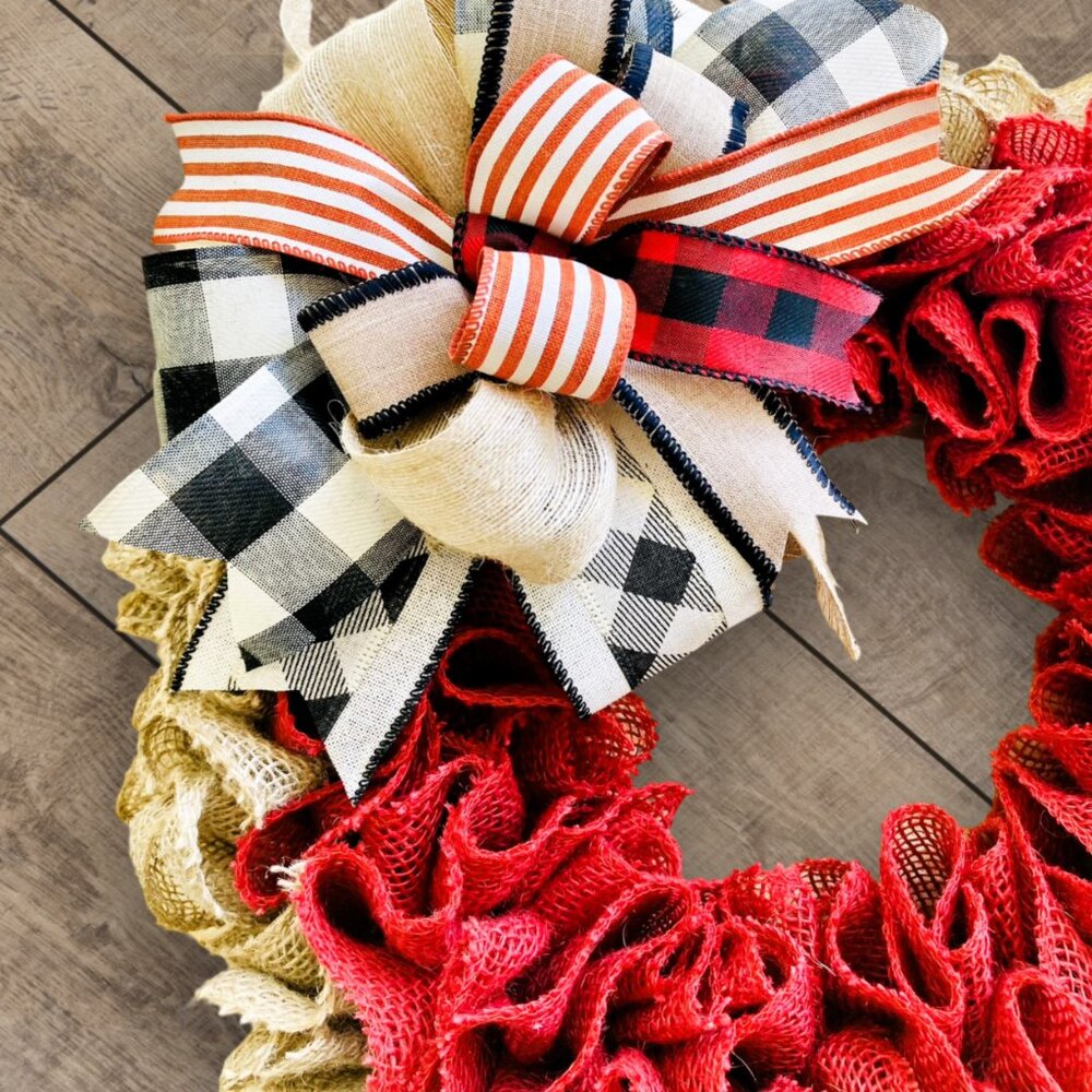 Red & Burlap Front Door Wreath